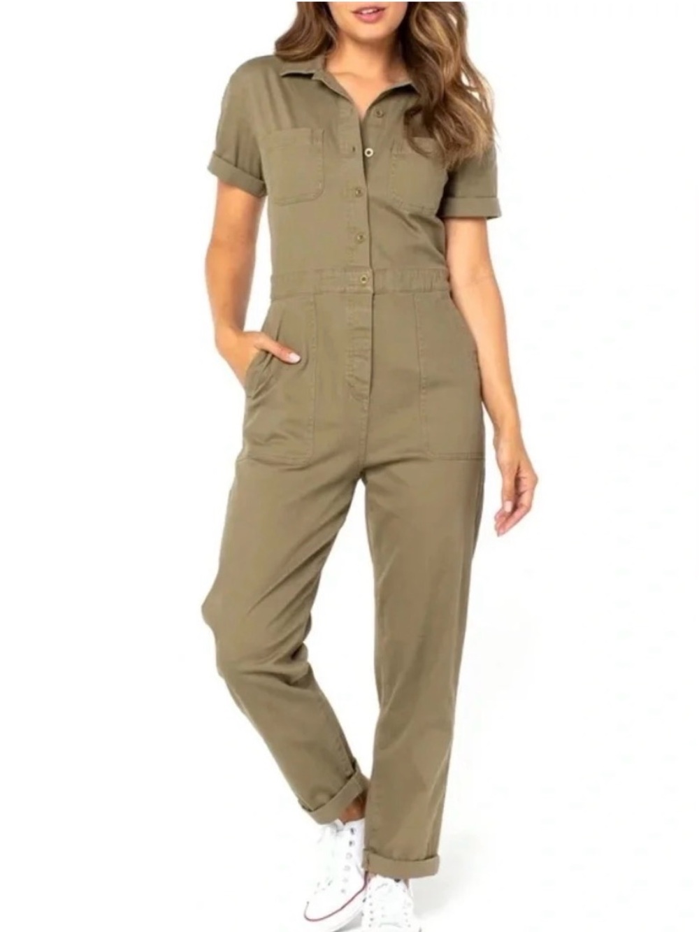 Celebrity Pink Women's Elastic Waist Boilersuit Green Size M NWOT
